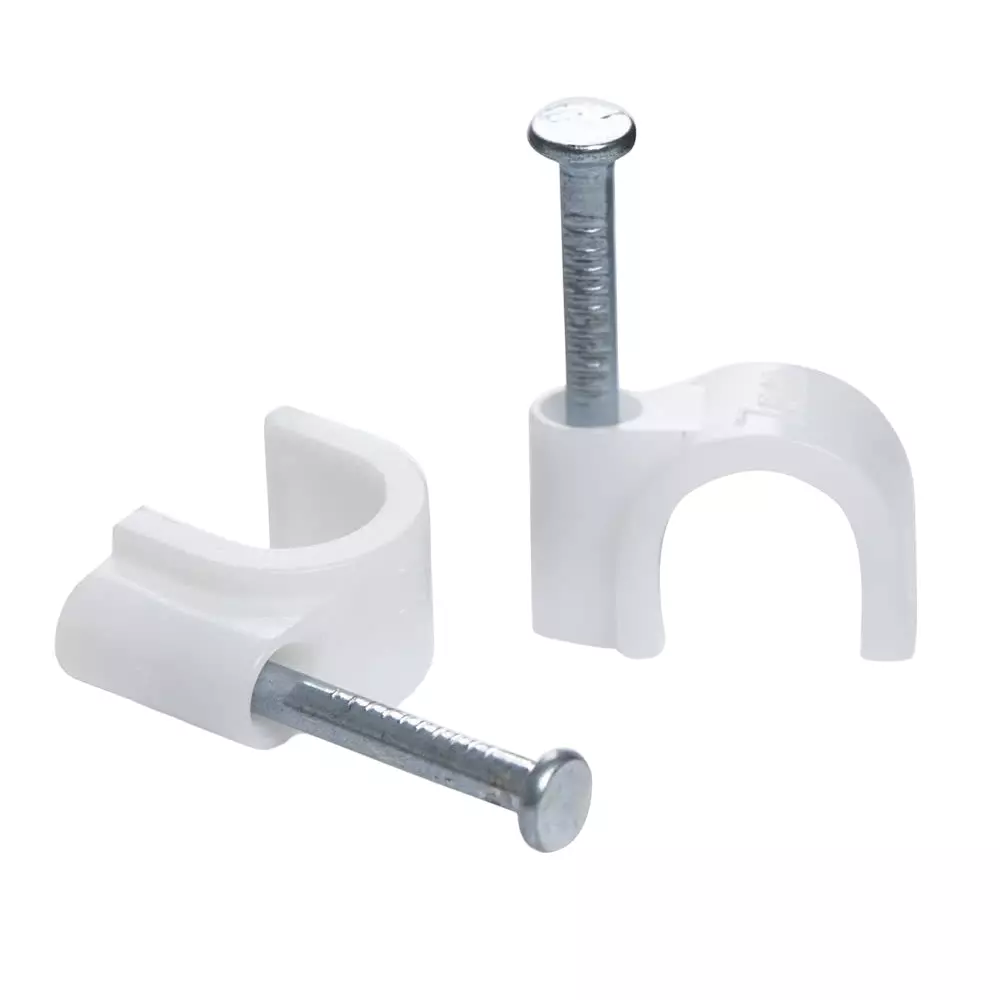 GENERIC Wire Fastener Cable Clips with Metal Nail White 8 mm Size 20 mm Clip Size Silver Cable Organizer — 100 clips